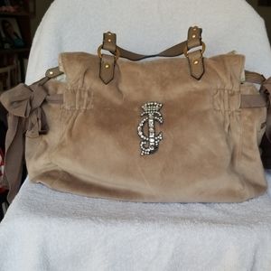 Juicy Couture tan velour over the shoulder bag